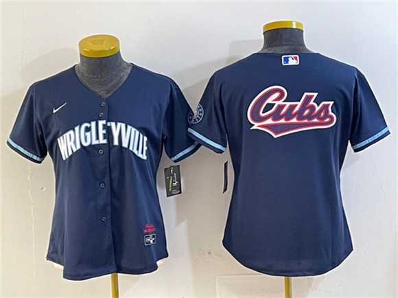 Womens Chicago Cubs Team Big Logo Navy City Connect Stitched Jersey